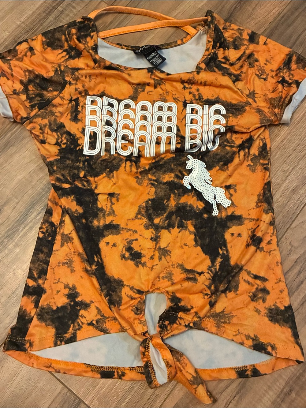 Dream Big Orange Tie-Dye Tee with Unicorn Accent